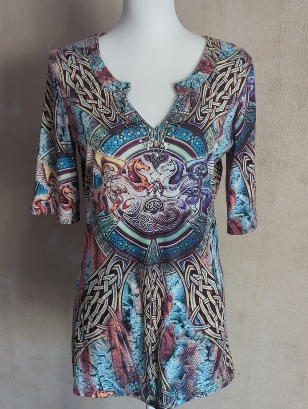 Alberto Makali Multicolor Celtic Knot V-Neck Tunic